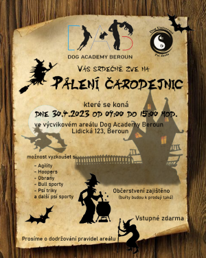Pálení čarodějnic ve výcvikovém areálu Dog Academy Beroun